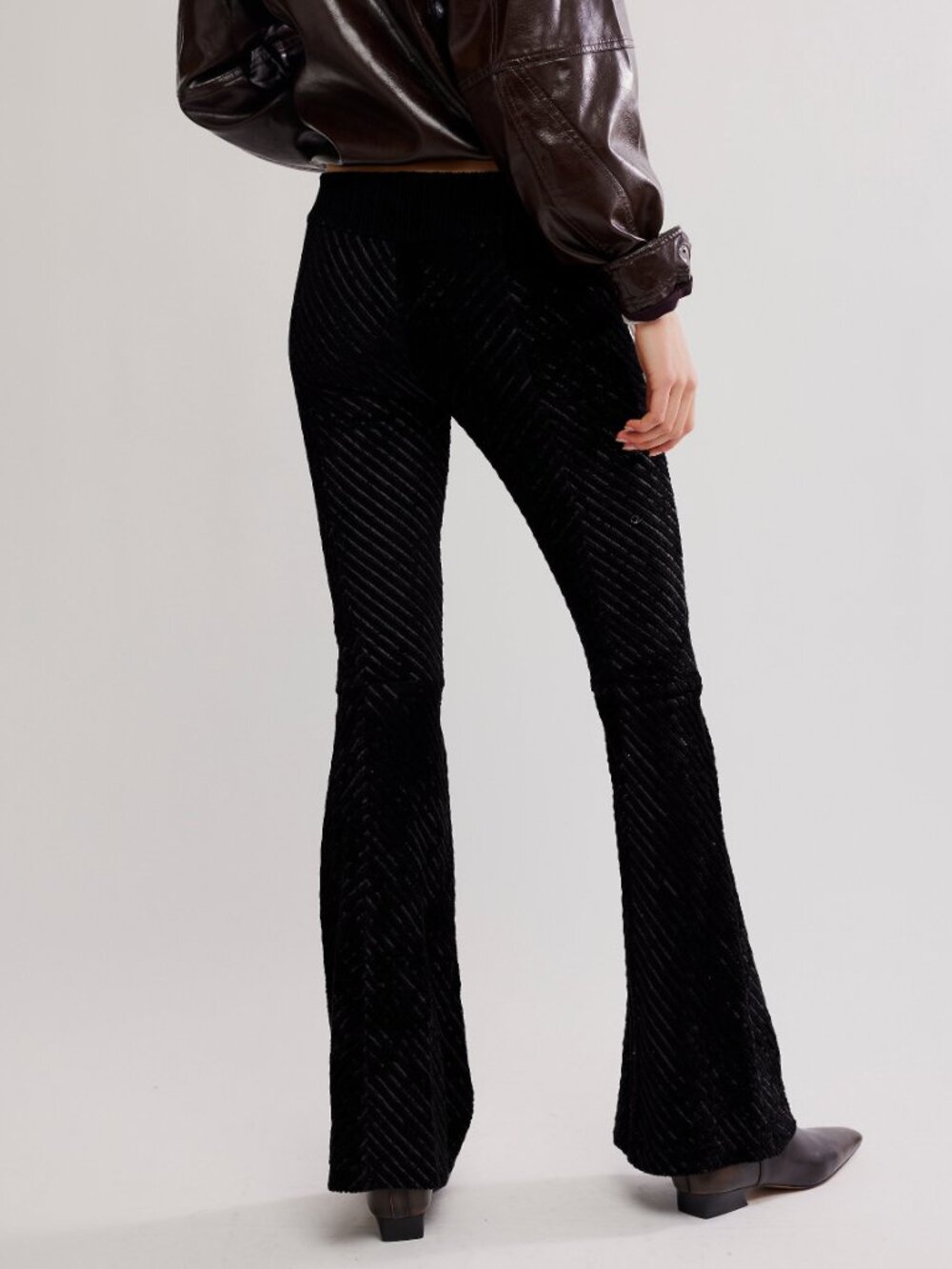 FREE PEOPLE Penny Pull On Velvet Flared Pants / Black - Picture 8 of 11
